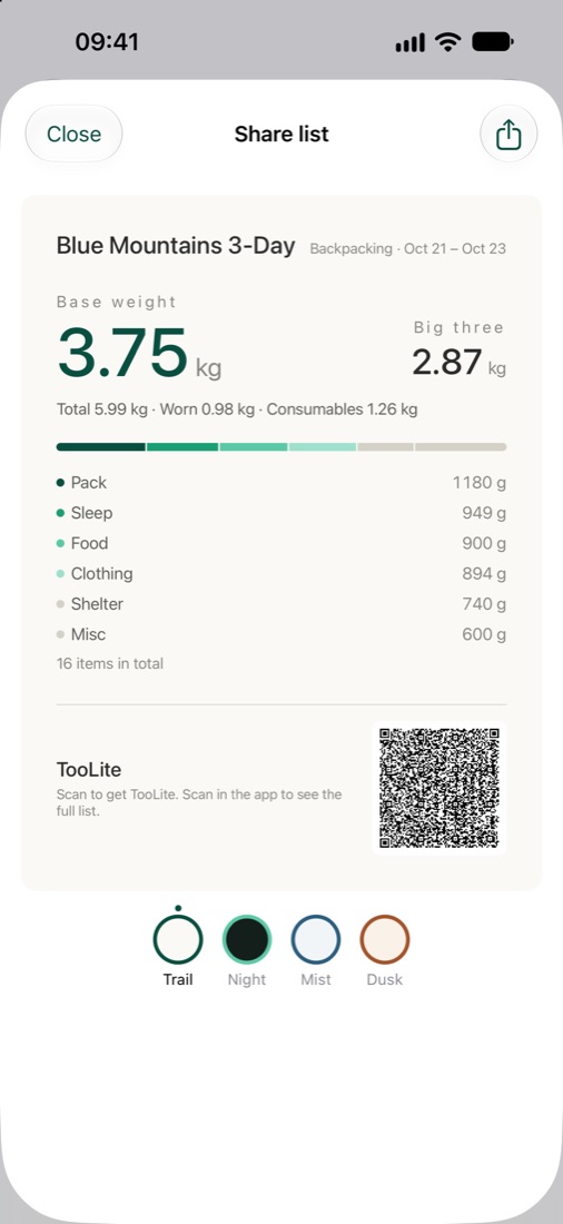 A share card with a QR code